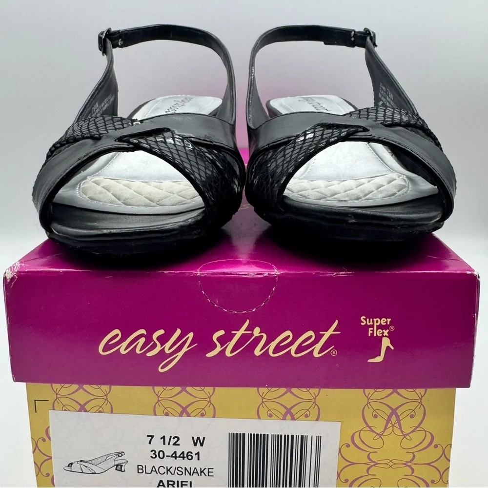 Easy Street Ariel Black Snake Sling Back Block Heels 7.5 WIDE - Picture 6 of 9